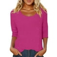 thumbnail image 1 of Women's Casual 3/4 Sleeve T-Shirt Solid Color Round Neck Basic Tee Loose Fit Comfortable Top for Spring Fall Everyday Wear, 1 of 4