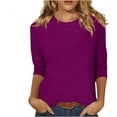 thumbnail image 1 of Women's Casual 3/4 Sleeve T-Shirts Round Neck Cute SolidTunic Tops Basic Tees Blouses Casual Loose Fit Crewneck T Shirts, 1 of 4