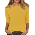 thumbnail image 1 of Women's Casual 3/4 Sleeve T-Shirts Round Neck Cute SolidTunic Tops Basic Tees Blouses Casual Loose Fit Crewneck T Shirts, 1 of 4