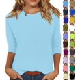 thumbnail image 1 of Women's Casual 3/4 Sleeve T-Shirts Round Neck Cute SolidTunic Tops Basic Tees Blouses Casual Loose Fit Crewneck T Shirts, 1 of 4