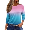 thumbnail image 1 of Women's Casual 3/4 Sleeve T-Shirts Round Neck Loose Casual Cute Tunic Tops Basic Tees Blouses Loose Fit Pullover Business Work Floral Print Tshirts, 1 of 4