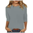 thumbnail image 1 of Women's Casual 3/4 Sleeve T-Shirts Round Neck Solid Color Basic Blouses Summer Trendy Vacation Business Work Pullover Tee Tops, 1 of 4