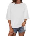 thumbnail image 1 of Women's Casual 3/4 Sleeve Tops Crew Neck Loose Oversized Basic T Shirts Spring Summer Going Out Outfits, 1 of 2