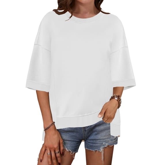 Women's Casual 3/4 Sleeve Tops Crew Neck Loose Oversized Basic T Shirts Spring Summer Going Out Outfits