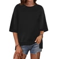 thumbnail image 1 of Women's Casual 3/4 Sleeve Tops Crew Neck Loose Oversized Basic T Shirts Spring Summer Going Out Outfits, 1 of 2