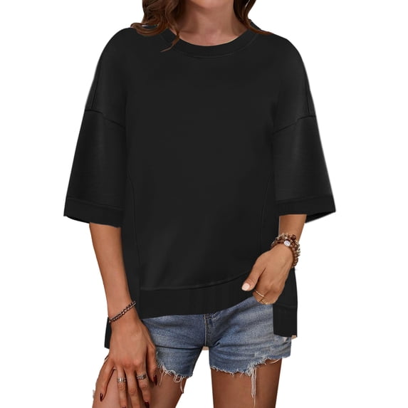 Women's Casual 3/4 Sleeve Tops Crew Neck Loose Oversized Basic T Shirts Spring Summer Going Out Outfits