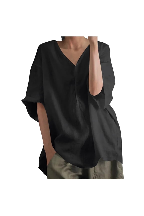 Women's Casual 3/4 Sleeve Tops Summer Square Neck T Shirts Ruffle Loose Fit Tunic Blouses