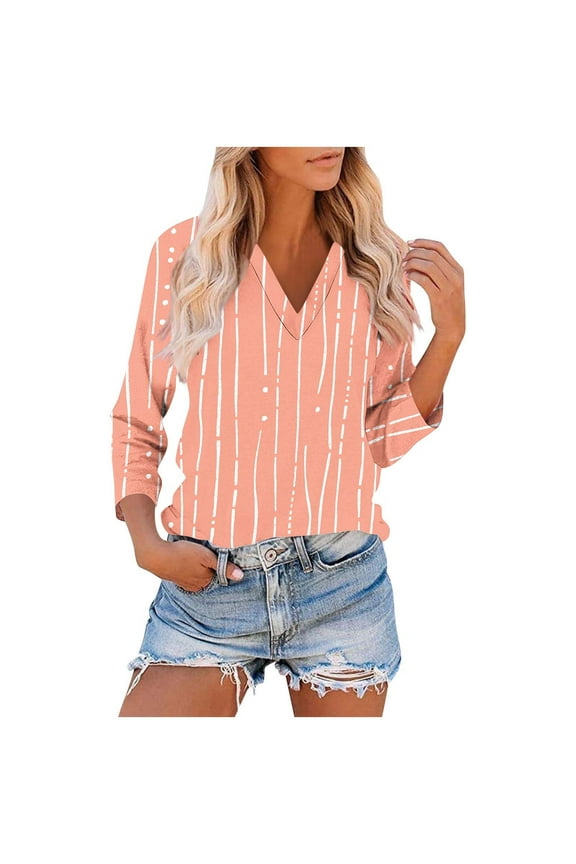 Women's Casual 3/4 Sleeve V-Neck T-Shirt with Color Block Pattern, Raglan Sleeve Fashion Top, Lightweight and Comfortable for Daily Use, Limited Time Off