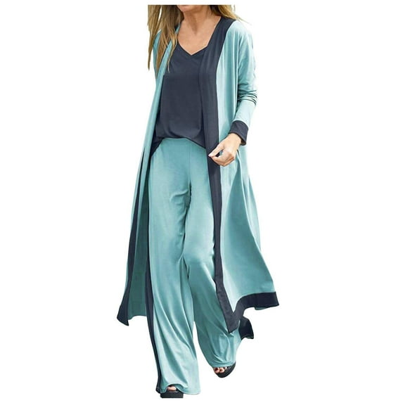 Women's Casual 3 Piece Sets Splicing Tank Tops Long Sleeve Cardigan Wide Leg Pants Sweatsuit