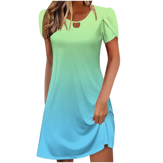 Women's Casual A-Line Dress Summer Beach Tshirt Dress Short Sleeve Flowy Sundresses Green M