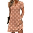 thumbnail image 1 of Women's Casual A-Line Dresses with Pockets, Summer Floral T-Shirt Dress Short Sleeve Mini Dress, Flowy Sundresses with Hollow Neckline Design, Limited Time Off, 1 of 5