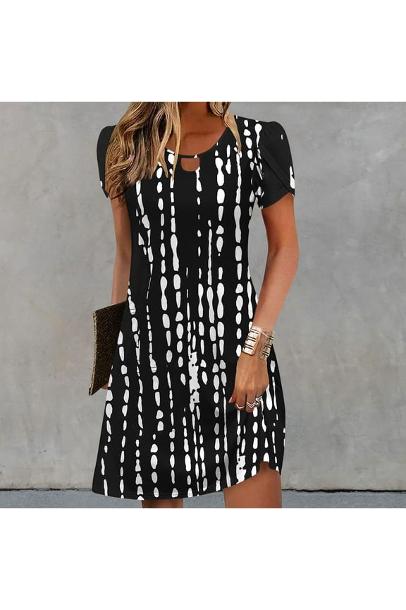 Women's Casual A-Line Dresses with Pockets Summer Floral Tshirt Dress Short Sleeve Mini Dress Flowy Sundresses, Limited Time Under 10 Dollars SA-456