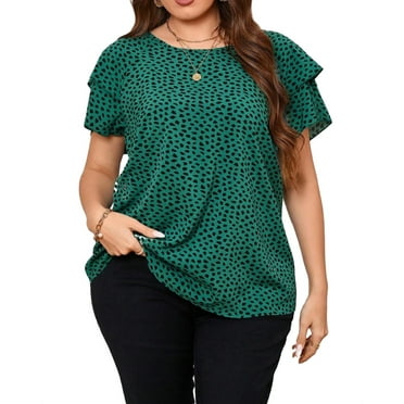 Women's Casual All Over Print Round Neck Short Sleeve Multicolor Plus Size Blouses 3XL (18)