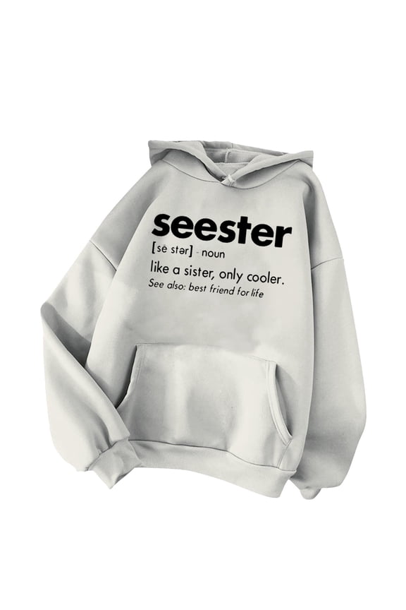 Women's Casual Alphabet Print Comfortable Pullover Hoodie with Drawstring for Everyday Wear