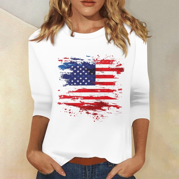 Women's Casual American Flag Heart Graphic T-Shirt, Patriotic Short Sleeve Loose Fit Top for Independence Day Vermilion M