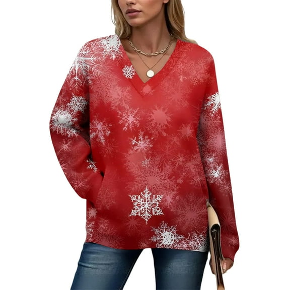 Women's Casual And Fashionable Christmas Print Long-Sleeved Top for Comfortable and Stylish Holiday Season Wear