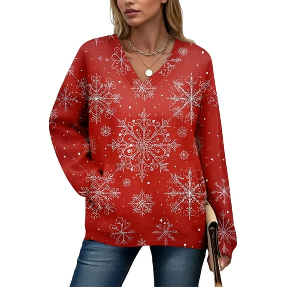 Women's Casual And Fashionable Christmas Print Long-Sleeved Top for Comfortable and Stylish Holiday Season Wear