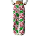 thumbnail image 1 of Women's Casual And Fashionable Greentown Printed Elastic Waist, Loose Straight Leg With Plush Pants With Rope, 1 of 2