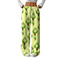 thumbnail image 1 of Women's Casual And Fashionable Greentown Printed Elastic Waist, Loose Straight Leg With Plush Pants With Rope, 1 of 2