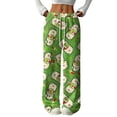 thumbnail image 1 of Women's Casual And Fashionable Greentown Printed Elastic Waist, Loose Straight Leg With Plush Pants With Rope, 1 of 2