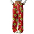 thumbnail image 1 of Women's Casual And Fashionable Greentown Printed Elastic Waist, Loose Straight Leg With Plush Pants With Rope, 1 of 2