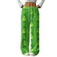 thumbnail image 1 of Women's Casual And Fashionable Greentown Printed Elastic Waist, Loose Straight Leg With Plush Pants With Rope, 1 of 2