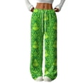 thumbnail image 1 of Women's Casual And Fashionable Greentown Printed Elastic Waist, Loose Straight Leg With Plush Pants With Rope, 1 of 2