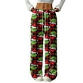thumbnail image 1 of Women's Casual And Fashionable Greentown Printed Elastic Waist, Loose Straight Leg With Plush Pants With Rope, 1 of 2