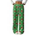thumbnail image 1 of Women's Casual And Fashionable Greentown Printed Elastic Waist, Loose Straight Leg With Plush Pants With Rope, 1 of 2