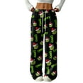 thumbnail image 1 of Women's Casual And Fashionable Greentown Printed Elastic Waist, Loose Straight Leg With Plush Pants With Rope, 1 of 2