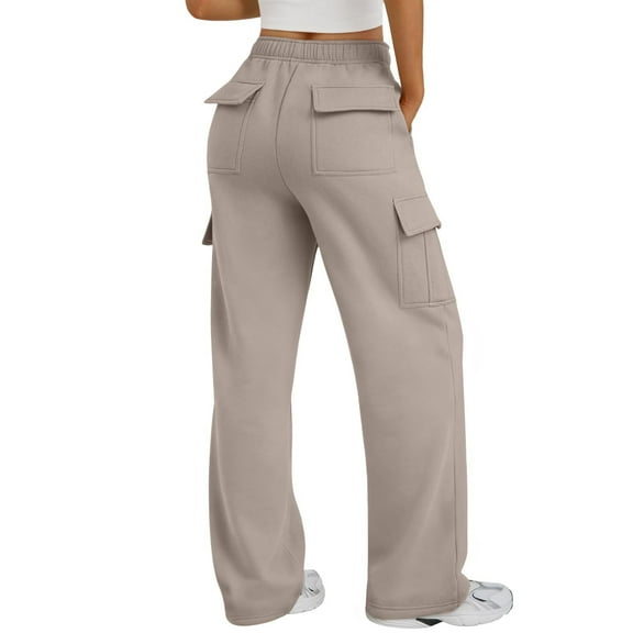Women's Casual And Fashionable High-Waisted Wide-Leg Utility Trousers With Pockets for Stylish and Practical Outdoor Wear,Khaki,XL