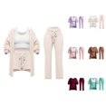 thumbnail image 1 of Women's Casual And Sexy And Fashionbale Deep V Neck Long Sleeve Coat And Shorts And Long Pants And Vest Sleeping Sets Women'S Capri, 1 of 3