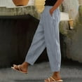 thumbnail image 1 of Women's Casual Ankle Length Pants - High Waist Elastic Linen Trousers with Pockets Summer Travel Pants for Lounging Casual Gray S, 1 of 6