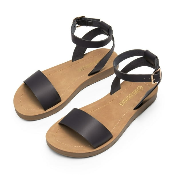 Casual ankle strap buckle flats top