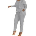 thumbnail image 1 of Women's Casual Autumn 2 Piece Outfits Long Sleeve Round Neck Loose Tops with Pencil Leg Capri Pants Solid Loungewear Sets, 1 of 6