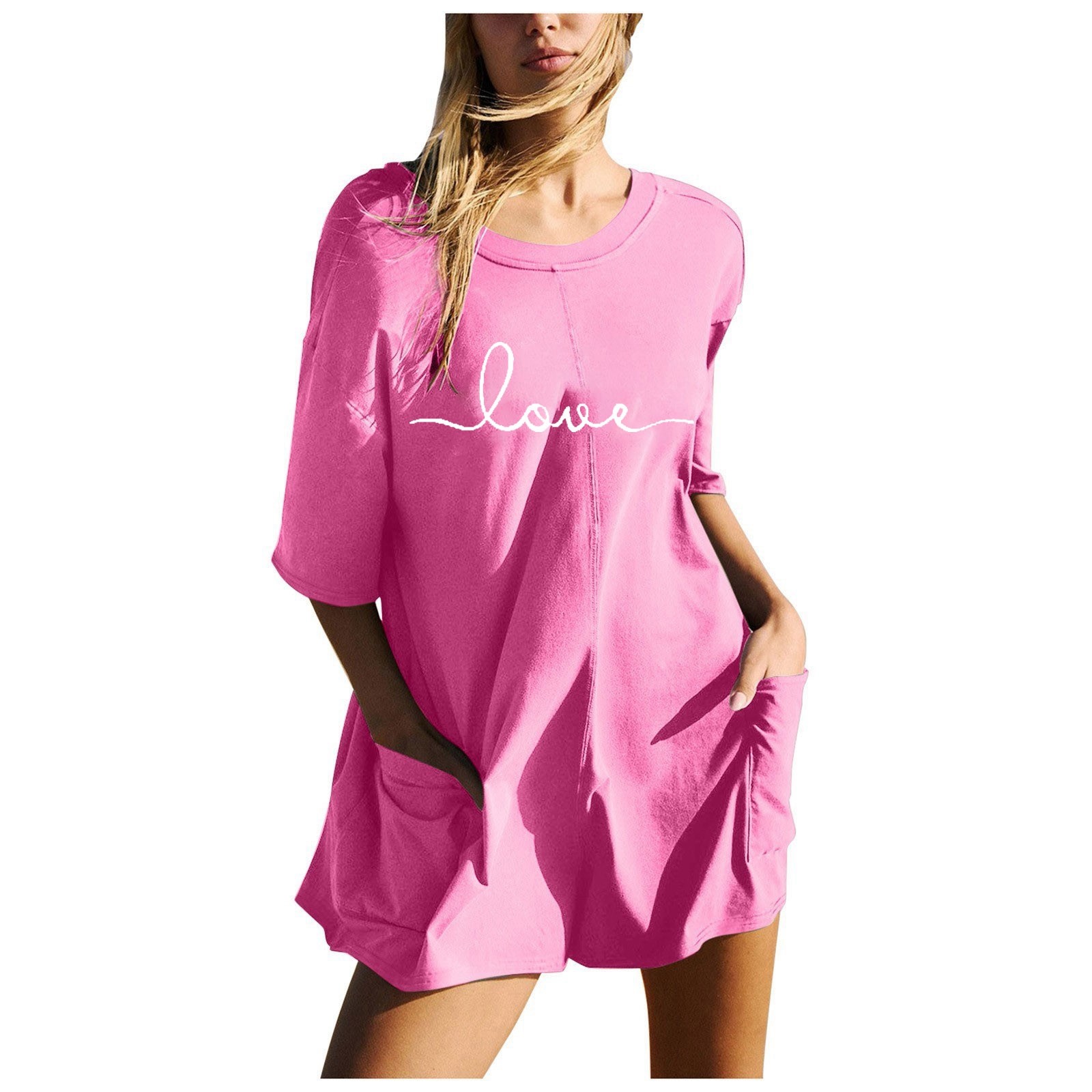 Women's Casual B Fashion Short Sleeve Sports Workout Deep Pocket