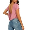 thumbnail image 1 of Women's Casual Backless Hollow Out Short Sleeve Round Neck T-Shirt, 1 of 8