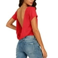thumbnail image 1 of Women's Casual Backless Hollow Out Short Sleeve Round Neck T-Shirt, 1 of 8