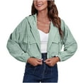 thumbnail image 1 of Women's Casual Baggy Corduroy Jacket Workout Long Sleeve Crop Tops Trendy Zip Up Hoodies Sweatshirts for Teen Girls, 1 of 6
