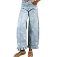 thumbnail image 1 of Women's Casual Baggy Floral Barrel Jeans Y2K Boyfriend High Waisted Jeans Wide Leg Denim Ankle Pants Light Blue S, 1 of 6