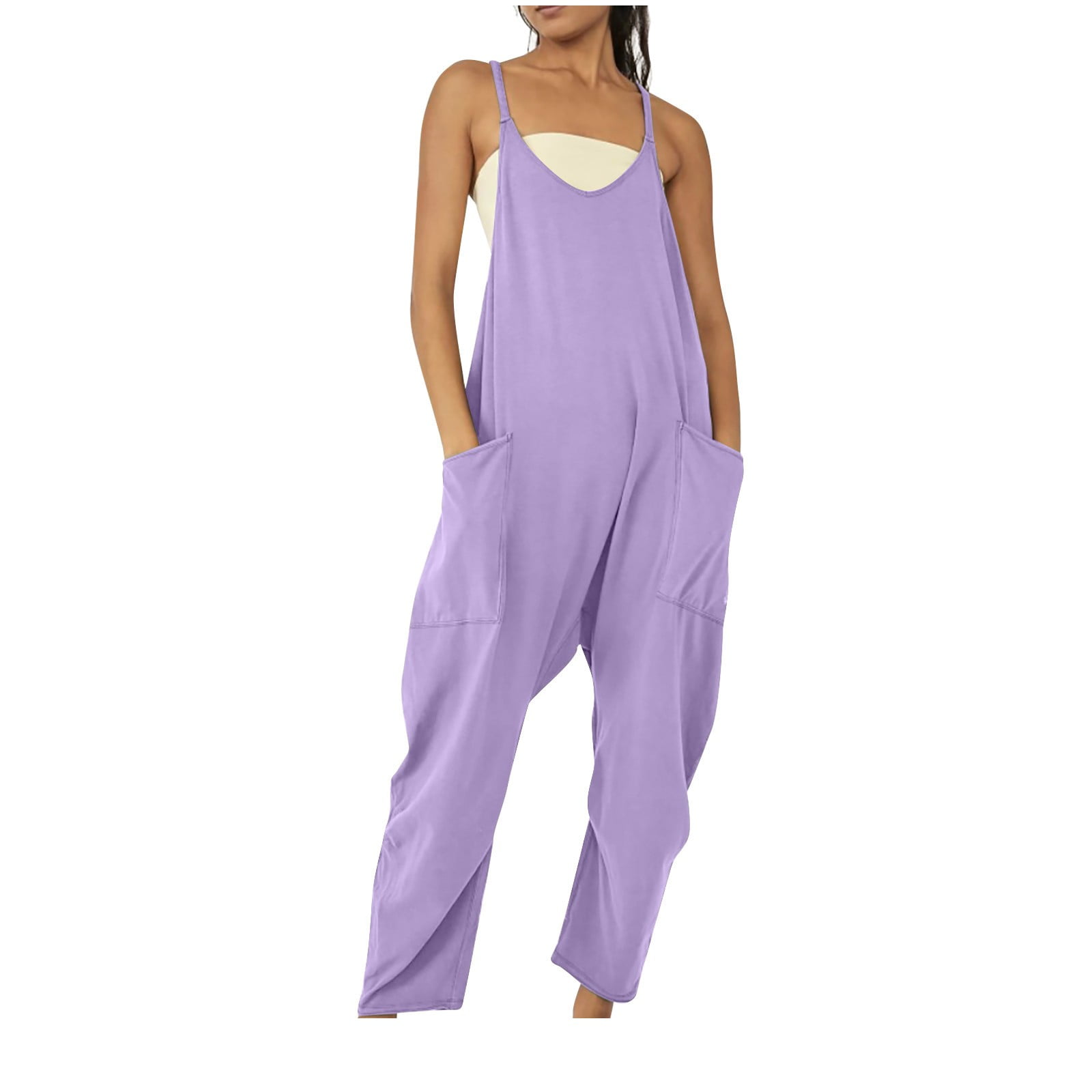 Yck-SAiWed Prime Same Day Items Womens Fashion Overalls Baggy Loose Long  Pants Jumpsuit Casual Summer Sleeveless Adjustable Strap Rompers Purple