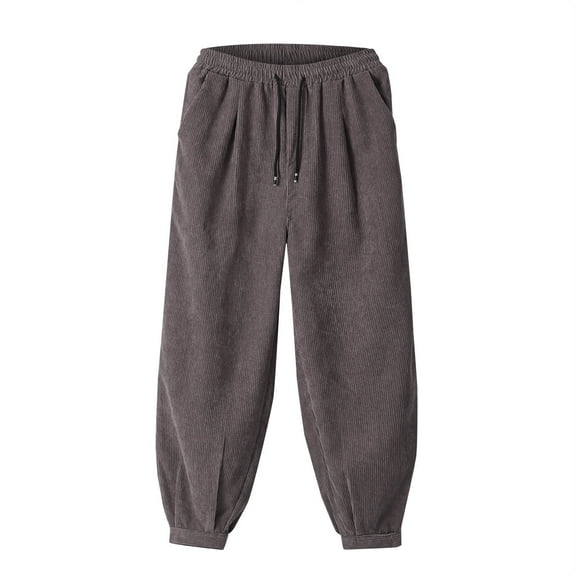Women's Casual Baggy Pants Drawstring Loose Fit Solid Color Beam Foot Trouser Corduroy Elastic Waist Pants with Pockets Womens Clothes