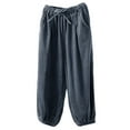 thumbnail image 1 of Women's Casual Baggy Pants Drawstring Wide Leg Trouser Corduroy Elastic Waist Pants with Pockets Gray L, 1 of 2