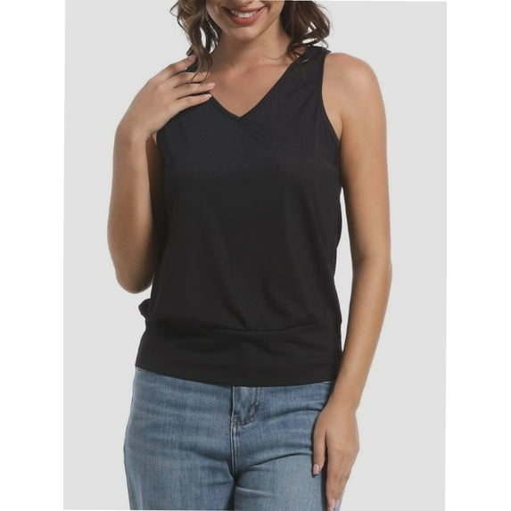 Women's Casual Banded Bottom Cami Shirt V Neck Sleeveless Loose Summer Tank Top Camisole