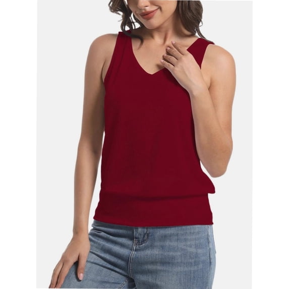 Women's Loose Tank Top - V-Neck Sleeveless Cami with Banded Bottom for Summer