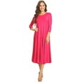 thumbnail image 1 of Women's Casual Basic Comfy 3/4 Sleeve Flare A-line Midi long maxi Dress, 1 of 7