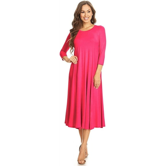 Women's Casual Basic Comfy 3/4 Sleeve Flare A-line Midi long maxi Dress