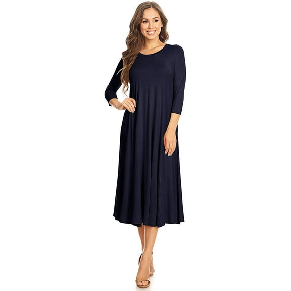 Women's Casual Basic Comfy 3/4 Sleeve Flare A-line Midi long maxi Dress