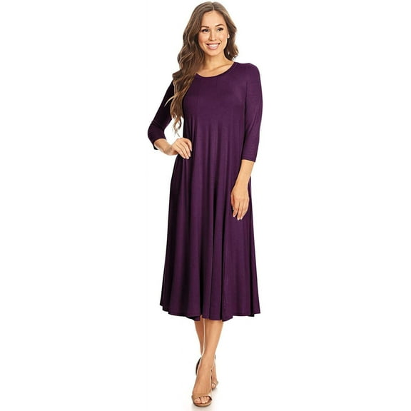 Women's Casual Basic Comfy 3/4 Sleeve Flare A-line Midi long maxi Dress