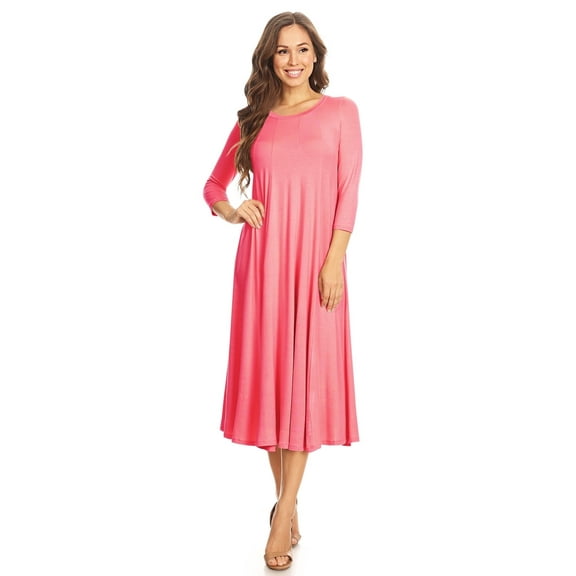 Women's Casual Basic Comfy 3/4 Sleeve Flare A-line Midi long maxi Dress
